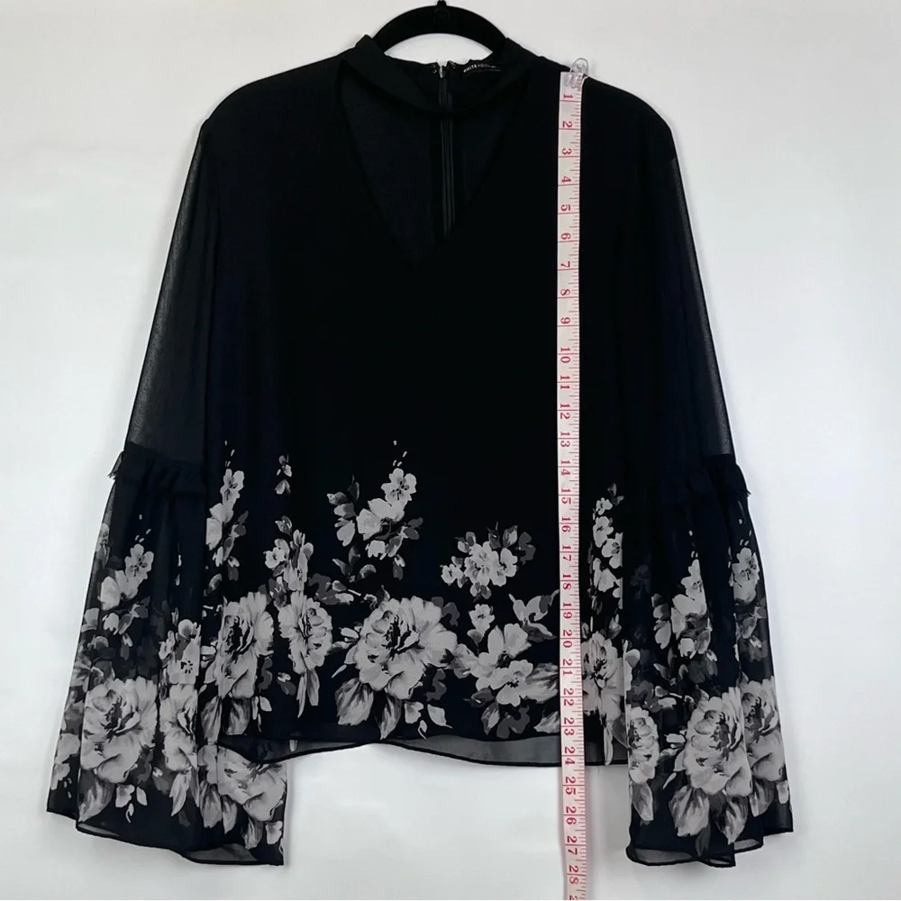 White House Black Market Blouse Size 8 Black White Floral Choker Chiffon Lined